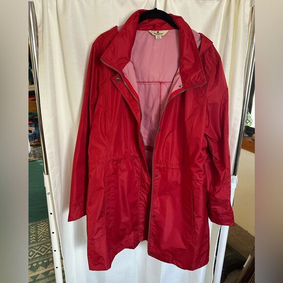 Woolrich Red Raincoat, Lightweight, Hooded, Zipper & Button Closure, Women's XXL - Picture 7 of 16